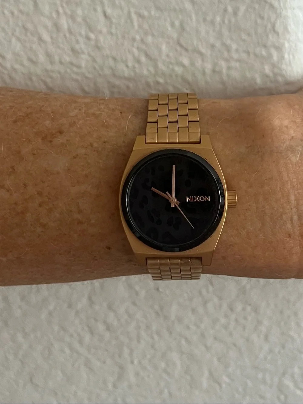 Nixon Rose Gold Bracelet Watch with Black Leopard Dial Accents